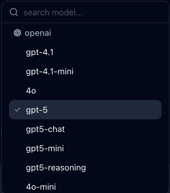 Office Manager GPT model selector with multiple OpenAI model options